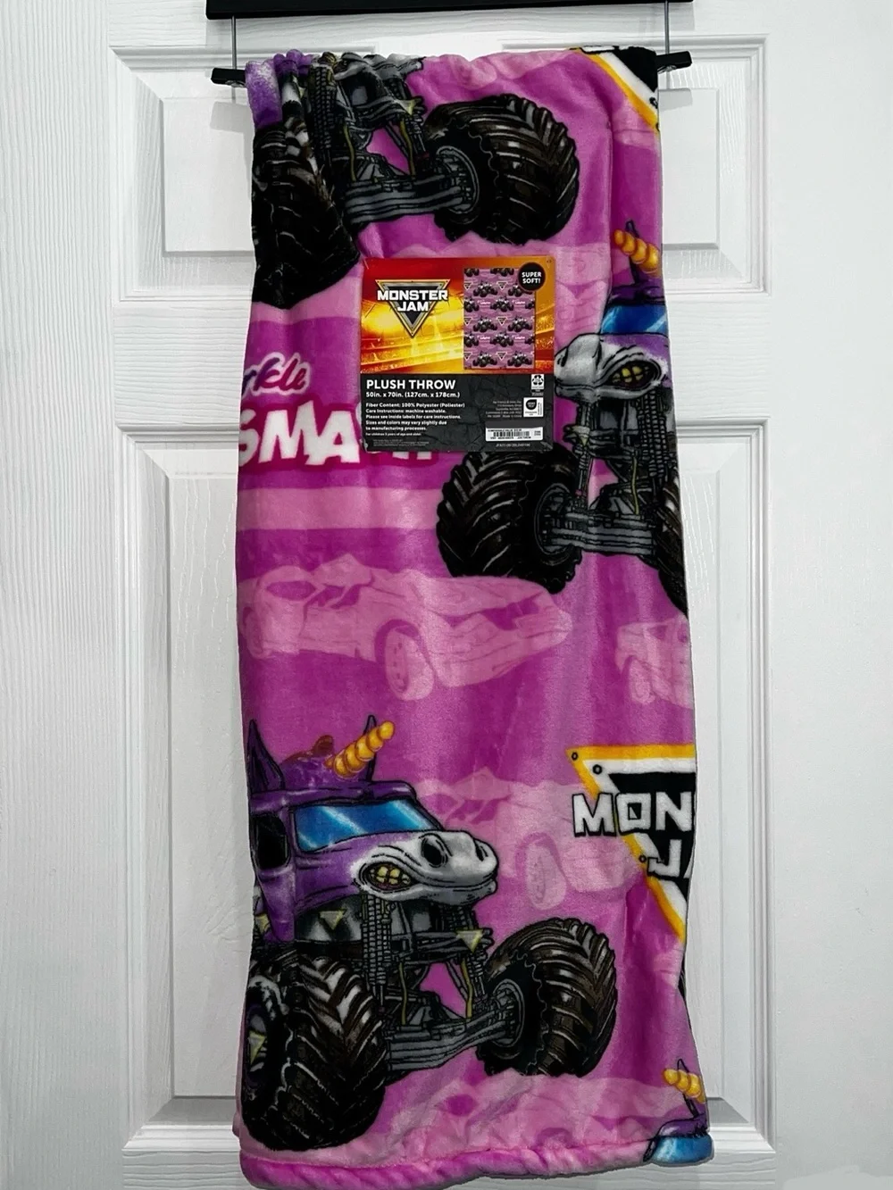 Monster Jam Plush Throw Blanket - Pink Sparkle Smash